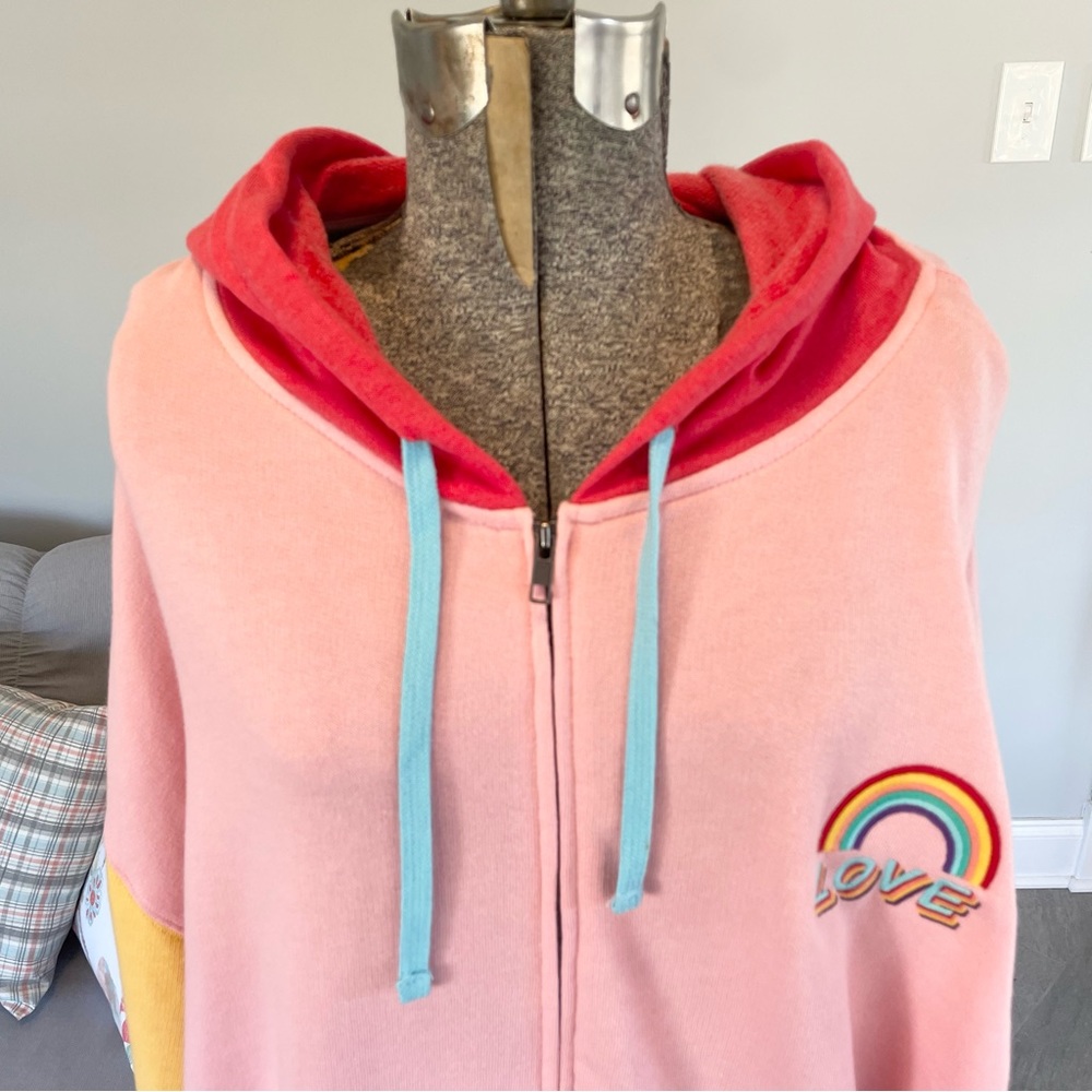 NWT XL Oversized colorful pink orange blue yellow rainbow, love zip up hoodie. - Picture 4 of 7